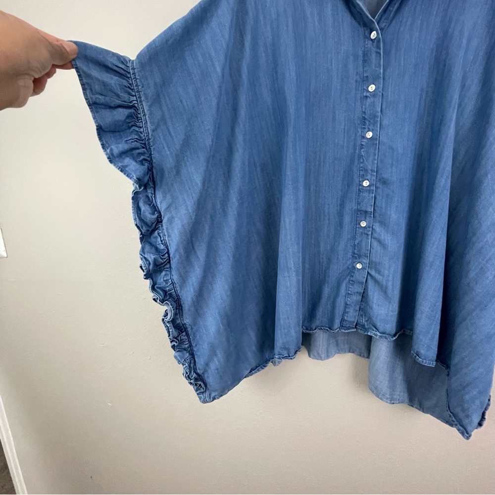 Zara Blue Denim Ruffled Button-Up Top - Picture 6 of 8